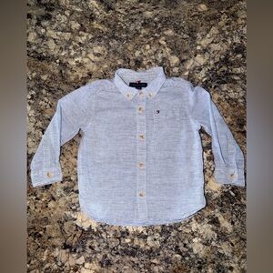 TOMMY HILFIGER Toddler Boy's Long Sleeve Button Down Blue/White Shirt Size 2T